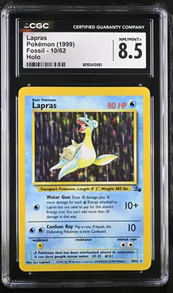 CGC 8.5 Lapras 1999 Fossil 10/62 Holo Pokemon Card - Image 1