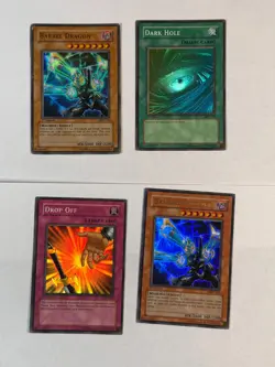 4x Card Collection Lot MRD LOB LOD 1st EditioN Barrel Dragon Dark Hole Yugioh - Image 1