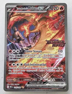 Team Rocket's Moltres Ex - 229/182 - Pokemon Destined Rivals Stamped Promo Card - Image 1
