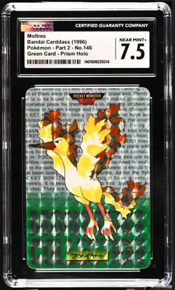 Moltres CGC 7.5 1996 Bandai Carddass Pokemon Part 1 Green Card Prism Holo 146 - Image 1