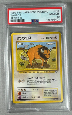 1998 Pokemon Japanese Vending Series III 3 #128 Tauros PSA 10 Graded Card - Image 1