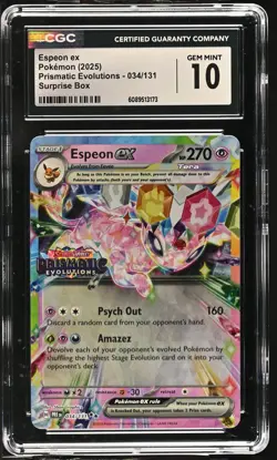 CGC 10 GEM MINT Espeon ex Prismatic Evolutions 034/131 Surprise Box Pokemon Card - Image 1