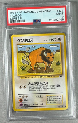 1998 Pokemon Japanese Vending Series III 3 #128 Tauros PSA 9 Graded Card - Image 1