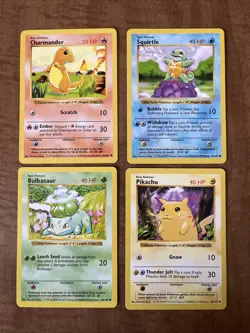 All Three Original Starters + Pikachu Shadowless Pokemon Cards Lot Vintage WOTC - Image 1