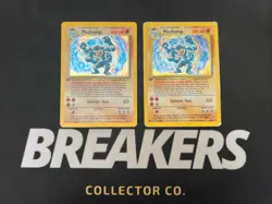 1999 Base Set Vintage Pokemon 2 Card Lot: Holo 1st Edition Machamp 8/102 x2 - Image 1