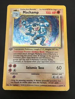 1999 Base Set Vintage Pokemon 2 Card Lot: Holo 1st Edition Machamp 8/102 x2 - Image 2