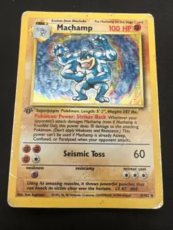 1999 Base Set Vintage Pokemon 2 Card Lot: Holo 1st Edition Machamp 8/102 x2 - Image 4