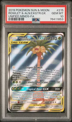 2019 Pokemon Sun & Moon Unified Minds #215 Rowlet & Alolan Exeggutor PSA 10 - Image 1