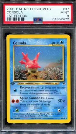 PSA 9 Pokemon 2001 1st Edition Neo Discovery Corsola Uncommon #37 - Image 1