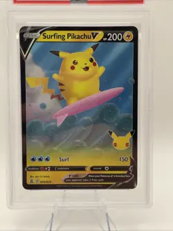 2021 Pokemon Celebrations Surfing Pikachu V HOLO RARE PSA 10 MINT #008 FULL ART - Image 2