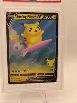 2021 Pokemon Celebrations Surfing Pikachu V HOLO RARE PSA 10 MINT #008 FULL ART - Image 3