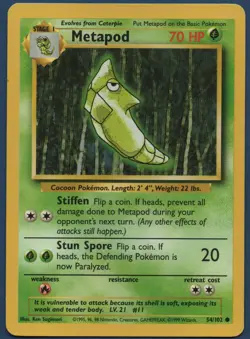 Pokemon Card - Metapod - 54/102 Base Set Unlimited - Read Below - Image 1