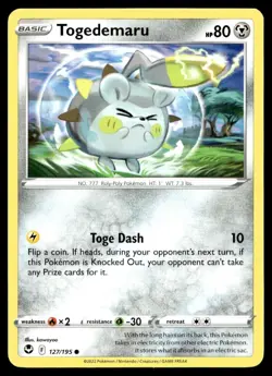 Togedemaru 127/195 Pokemon Card Silver Tempest Common 80 HP Near Mint B19 - Image 1