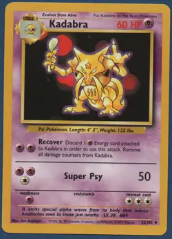 Pokemon Card - Kadabra - 32/102 Base Set Unlimited - Read Below - Image 1