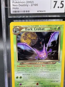 CGC 7.5 Dark Crobat 2002 Neo Destiny 2/105 Holo Pokemon Card SWIRL - Image 2