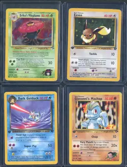 Lot of (4) Assorted Pokemon Cards w/ Giovanni's Machop Eevee Dark Golduck - Image 1