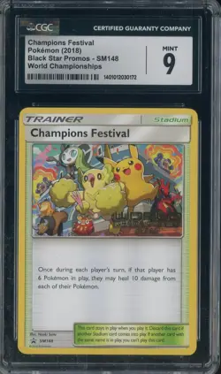 2018 Pokemon Black Star Promos SM148 Champions Festival World Champions CGC 9 - Image 1