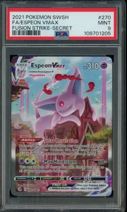 2021 Pokemon SWSH Fusion Strike #270 Espeon Vmax FA Secret PSA 9 MINT - Image 1