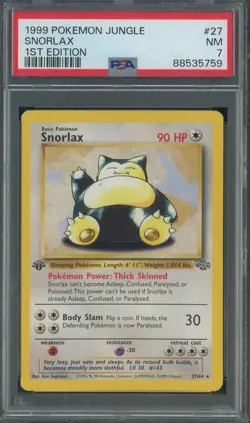 1999 Pokemon Jungle 1st Edition #27/64 Snorlax PSA 7 NM - Image 1