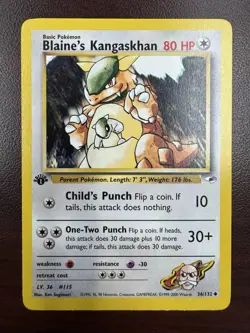 Pokemon Card - Blaine's Kangaskhan Gym Heroes 36/132 Uncommon 1st Edition LP - Image 1