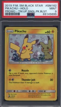 2019 Pokemon SM Black Star Pikachu Holo #SM162 Promo-TM.Up Sngl.PK.Blst. PSA 9 - Image 1