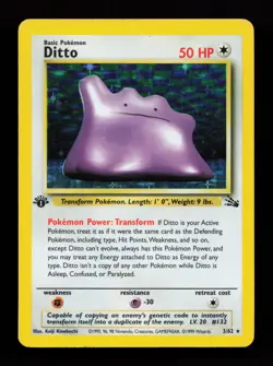 Ditto 3/62 Holo Rare 1st Edition Fossil Pokemon Card - Image 1