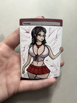 Magic The Gathering Painted Anime School Girl Alter Swamp Card MTG - Image 2