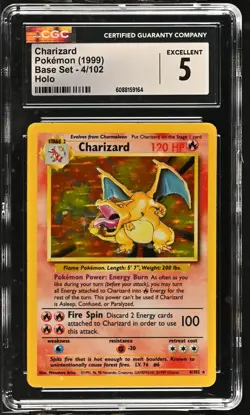 CGC 5 Charizard 1999 Base Set 4/102 Holo Pokemon Card - Image 1