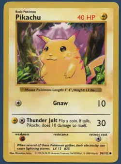 Pokemon Card - Pikachu - 58/102 Base Set Shadowless - Read Below (Damaged) - Image 1