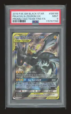 Pikachu & Zekrom GX SM168 Tag Team Sun & Moon Promo Holo Card PSA 9 - Image 1