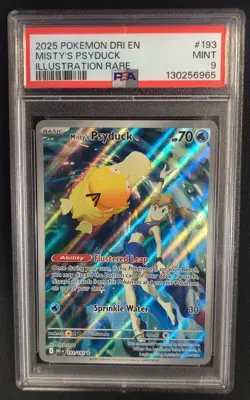 PSA 9 MINT Misty's Psyduck 193/182 DRI Illustration Rare Pokemon Graded Card - Image 1