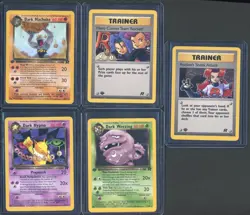 Lot of (5) Assorted Pokemon Cards w/ Dark Hypno Dark Machoke Dark Weezing - Image 1