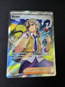 Pokemon TCG Scarlet & Violet Arven Trainer Full Art Ultra Rare Holo Card 235/198 - Image 1