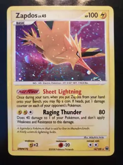 Zapdos 14/100 Holo Bleed Swirl Rare Pokemon TCG DP Majestic Dawn Card LP - Image 2