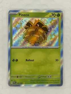 Pokemon Pineco TCG Shiny Secret Rare Holo Card 099/091 SV Paldean Fates - Image 1