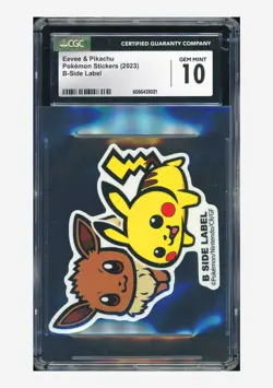Pokemon CGC 10 GEM MINT Eevee & Pikachu B Side Label 2023 Pokemon Stickers JPN - Image 1