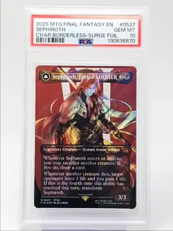 SEPHIROTH, FABLED SOLDIER 2025 MTG BORDERLESS SURGE FOIL MYTHIC F PSA 10 Q6095 - Image 1