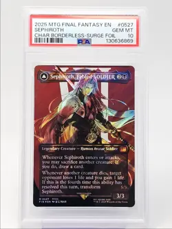 SEPHIROTH, FABLED SOLDIER 2025 MTG BORDERLESS SURGE FOIL MYTHIC E PSA 10 Q6095 - Image 1