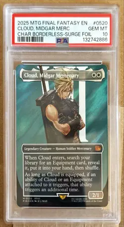 2025 MTG FINAL FANTASY SURGE FOIL #0520 CLOUD, MIDGAR MERCENARY PSA 10 - Image 1