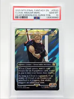 CLOUD, MIDGAR MERCENARY 2025 MAGIC MTG BORDERLESS SURGE FOIL A PSA 10 Q6095 - Image 1