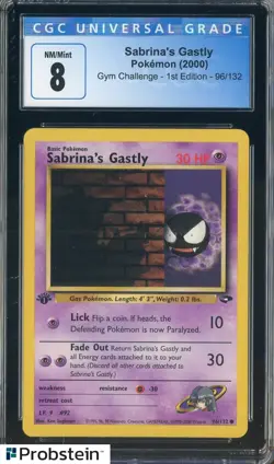 2000 Pokemon Gym Challenge 1st Edition #96/132 Sabrina's Gastly CGC 8 NM-MT - Image 1
