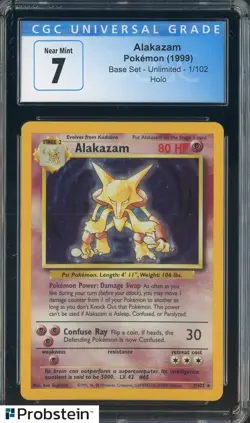 1999 Pokemon Base Set Unlimited #1/102 Alakazam Holo CGC 7 NM - Image 1