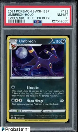 2021 Pokemon SWSH BSP Evolving Skies Three Pack Blister #129 Umbreon PSA 8 NM-MT - Image 1