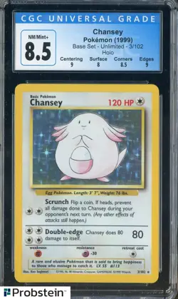1999 Pokemon Base Set Unlimited #3/102 Chansey Holo CGC 8.5 NM-MT+ - Image 1