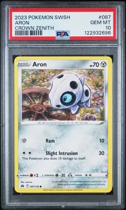 PSA 10 - 2023 POKEMON SWORD AND SHIELD CROWN ZENITH 087 ARON | POP 1 | SOWSOW - Image 1
