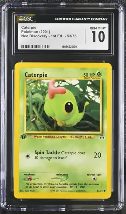 CGC 10 GEM MINT Caterpie Neo Discovery 1st Edition 53/75 Pokemon Card - Image 1