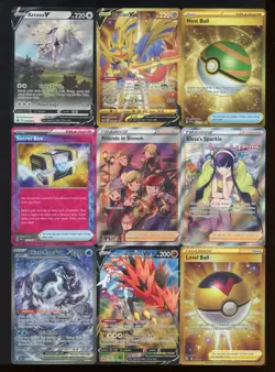 Lot of (9) Pokemon TCG Cards w/ SWSH204 Arceus V 211 Zacian V 255 Nest Ball - Image 1