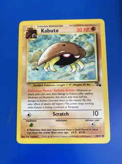Kabuto 50/62 Common Fossil Unlimited Pokemon TCG Card 1999 Vintage - Image 1
