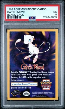 PSA 5 SQUARE CORNER Catch Mew 1999 Mew PROMO Insert WOTC Pokemon League Cards - Image 1