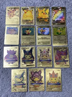 Set of 15 Pokemon Pikachu Gold Foil Fan Art All 7 Cosplay Collection Cards NM - Image 1